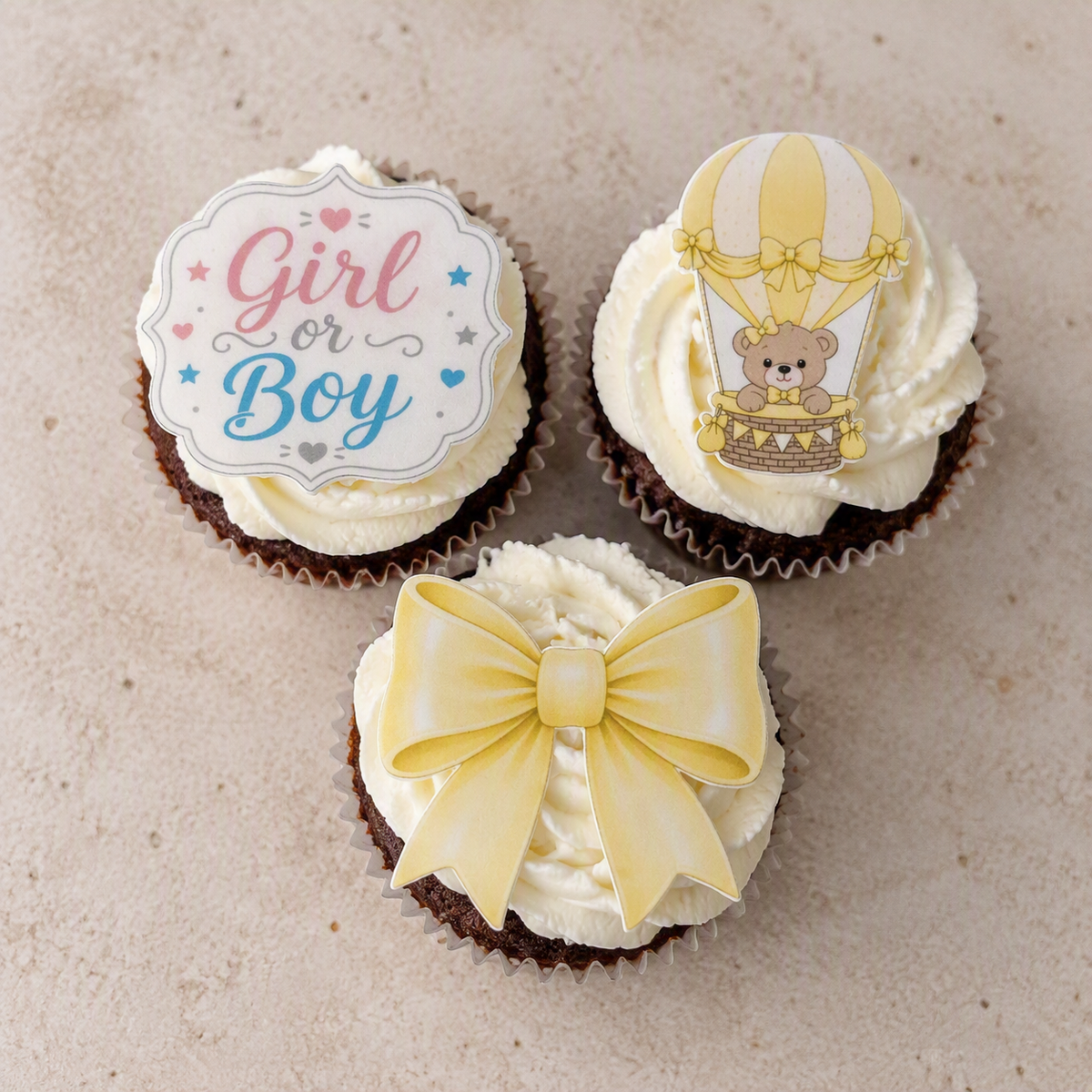 Ätbara babyshower-toppers pojke/flicka ca 5-6cm