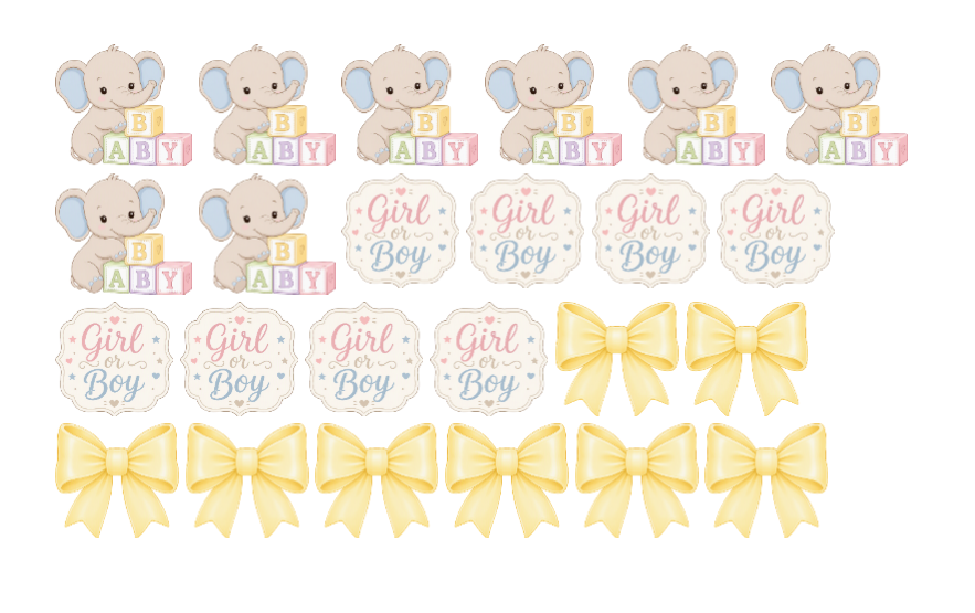 Ätbara babyshower-toppers pojke/flicka ca 3 cm