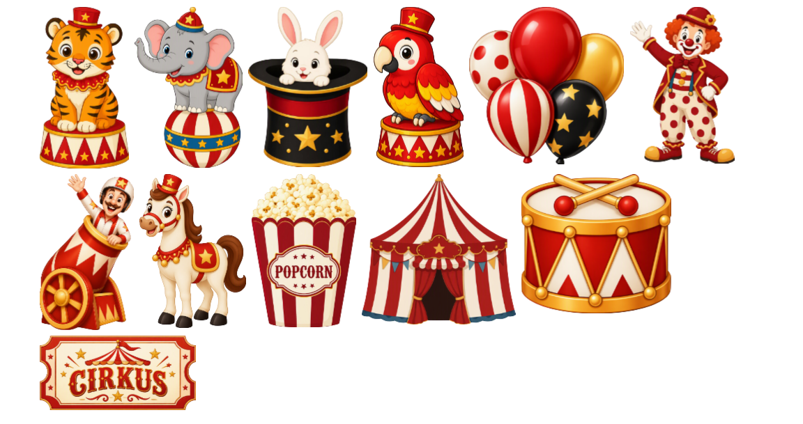 Ätbara Cirkus-toppers ca 5-6cm