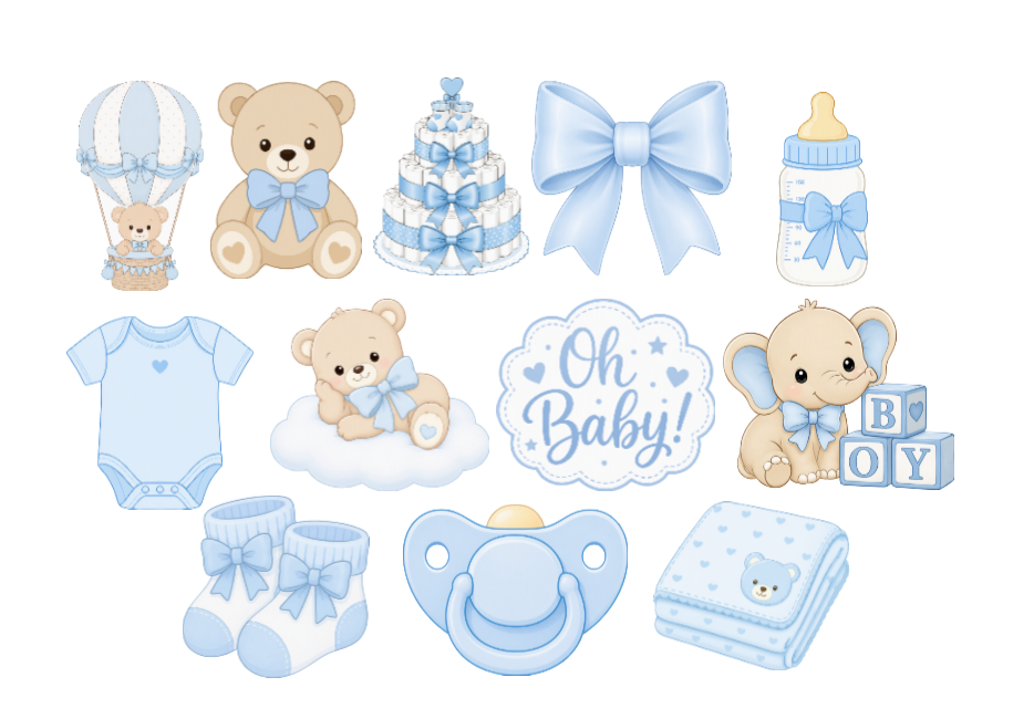 Ätbara babyshower-toppers pojke ca 5-6 cm