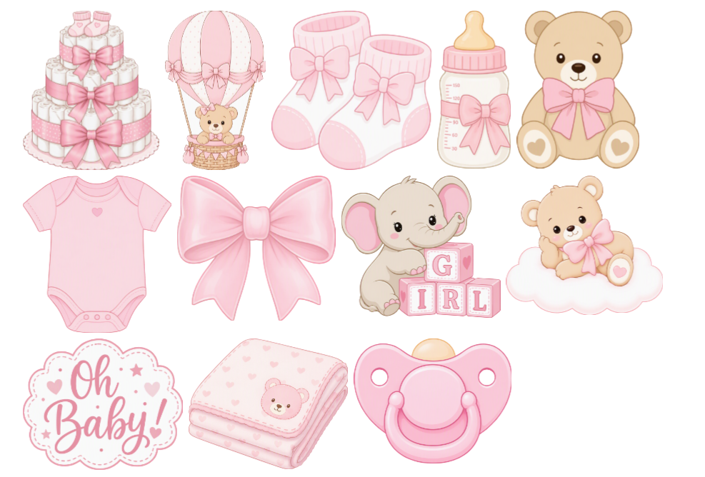 Ätbara babyshower-toppers flicka ca 5-6 cm